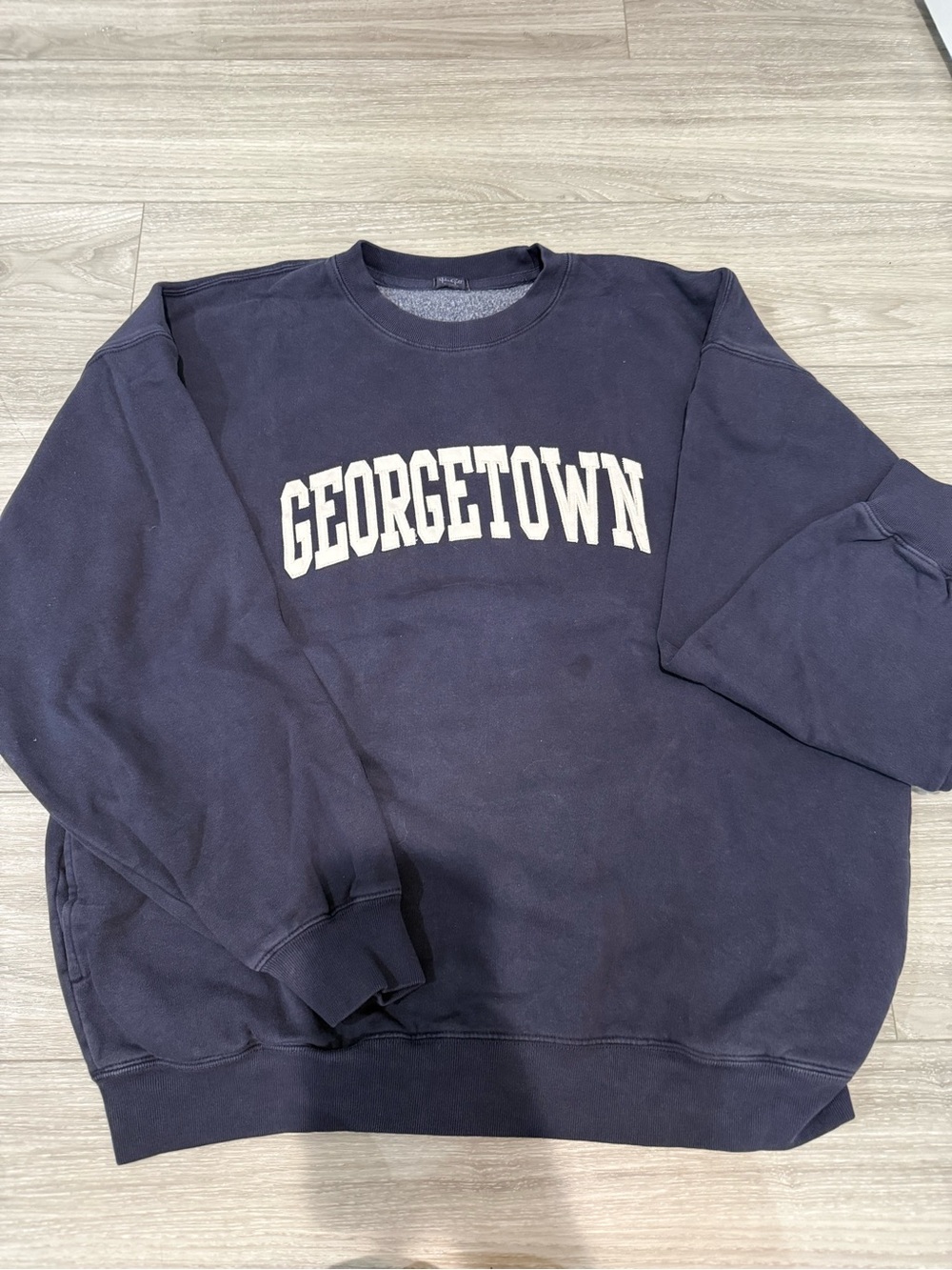 Brandy Melville Navy Crewneck Sweatshirt with White Georgetown Lettering